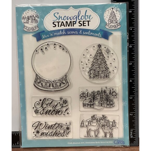 Snowglobe Stamp Set Mix & Match Scenes & Sentiments By Sally Mountain 2016 - Picture 1 of 5